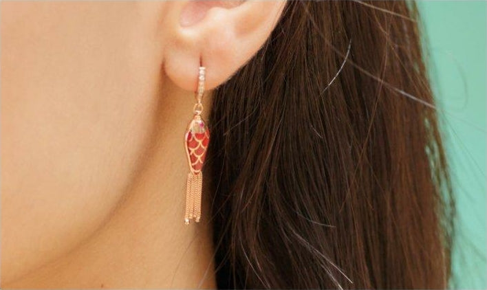 Selim Mouzannar Fish For Love Boucle D'oreille Rouge RouilleDiamants - Rubis