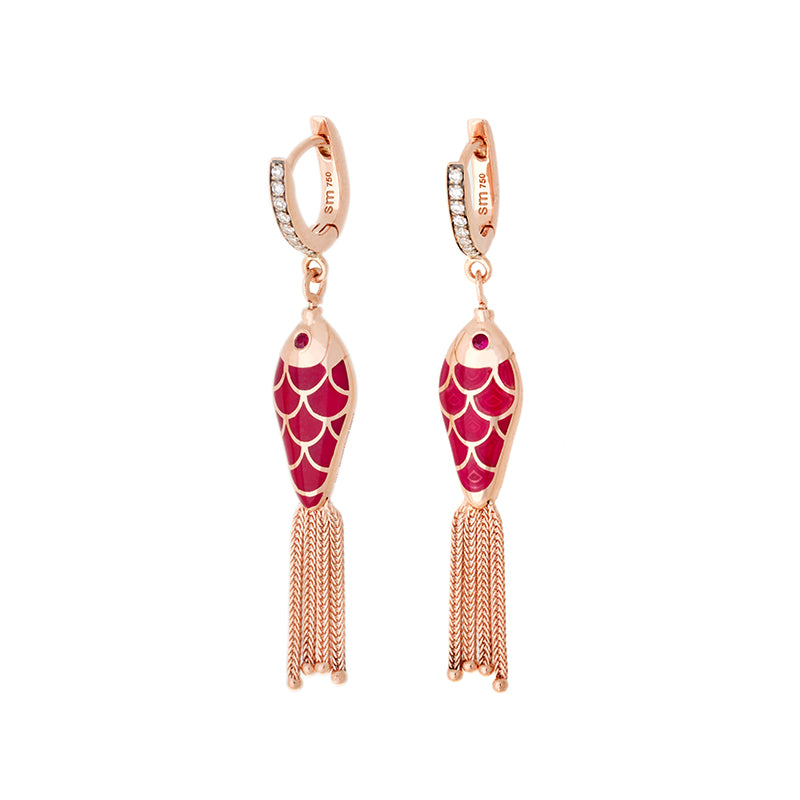 selim mouzannar Fish For Love Boucle d'oreille rouge rouilleDiamants - Rubis