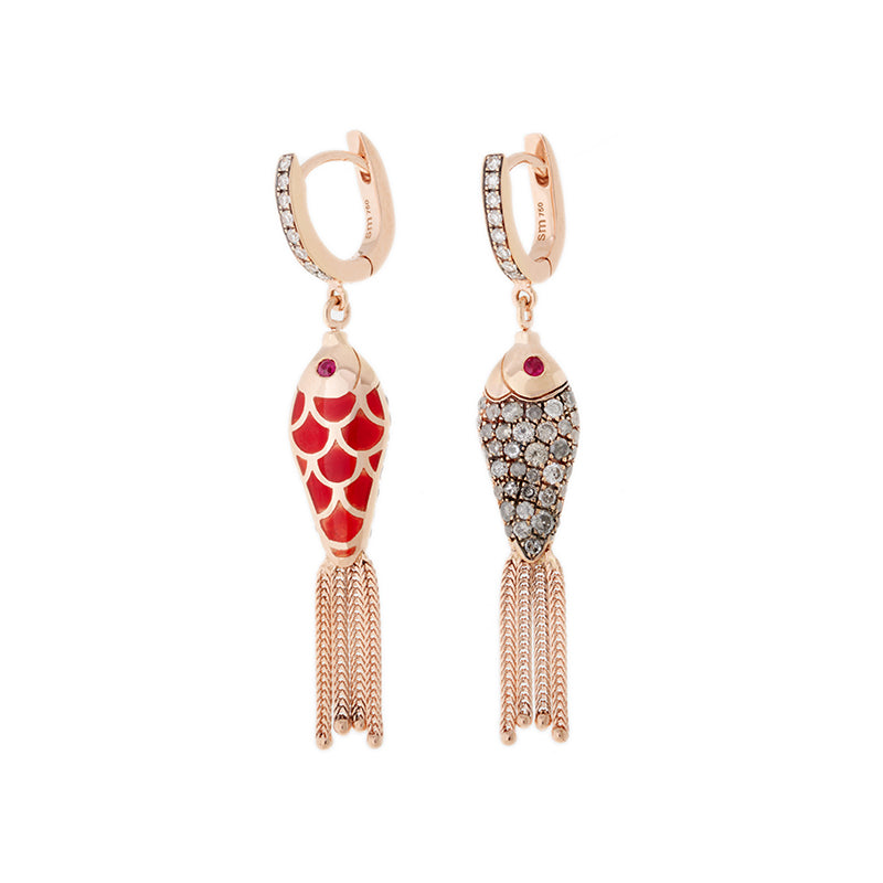 selim mouzannar Fish For Love Boucle d'oreille Rouge RouilleDiamants - Rubis