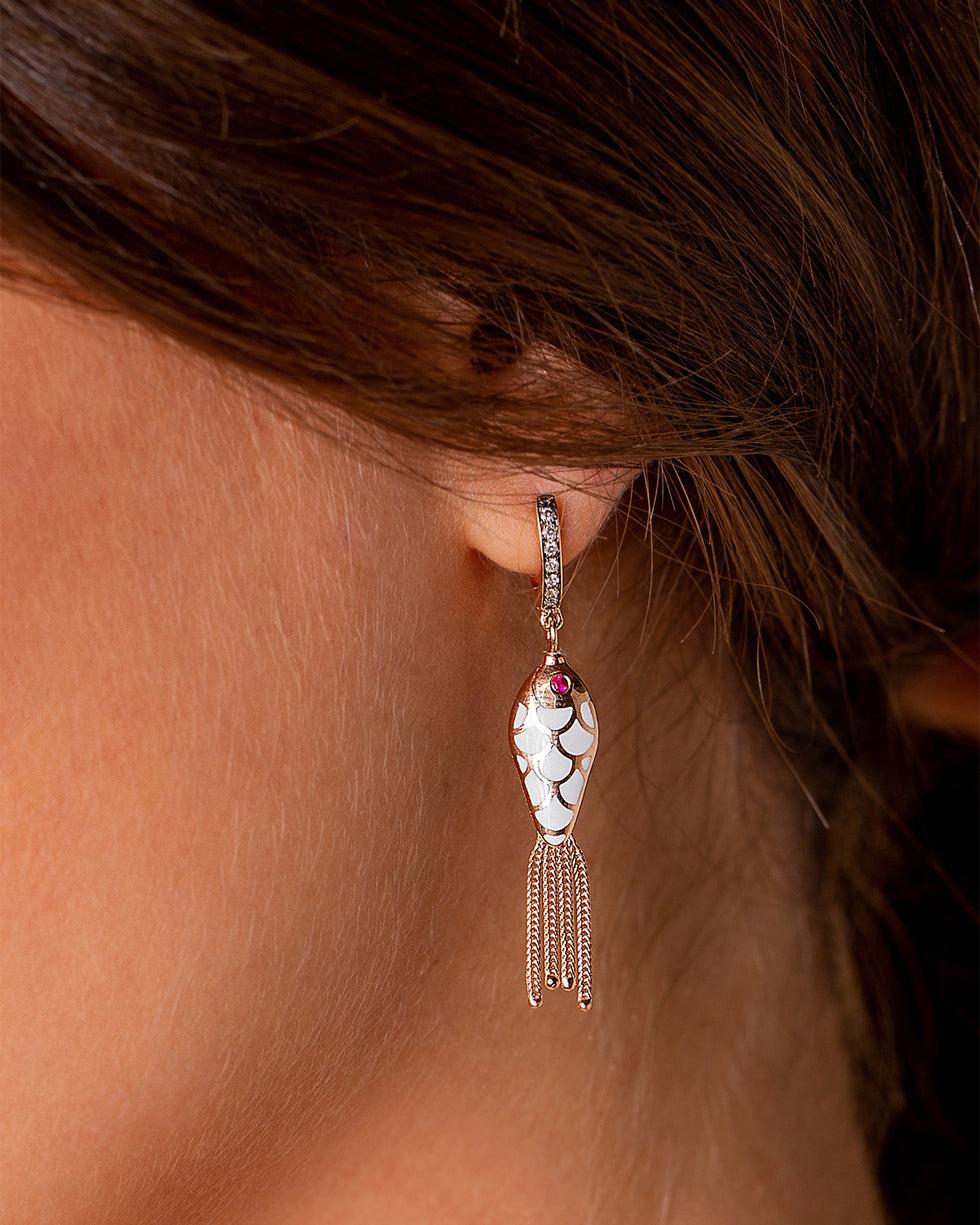 Selim Mouzannar Fish For Love Boucle D'Oreille Vert & IvoireDiamants - Rubis