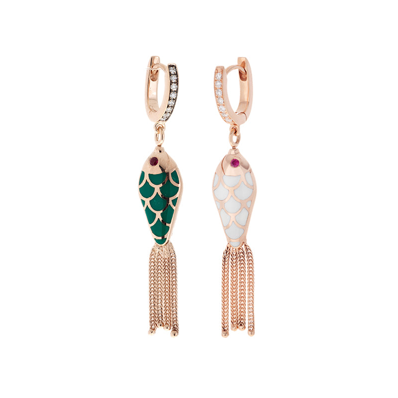 Selim Mouzannar Fish For Love Boucle D'Oreille Vert & IvoireDiamants - Rubis