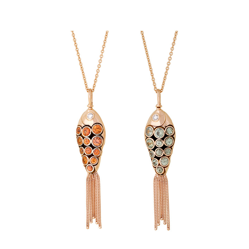 selim mouzannar Fish For Love PendantGreen & Orange Sapphires - Diamonds
