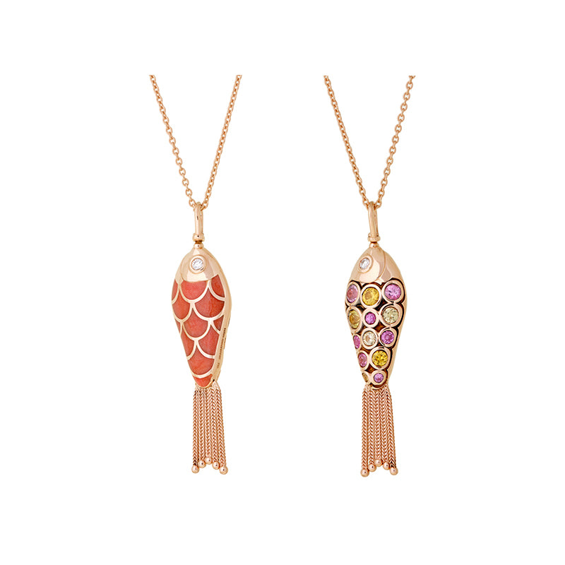 Selim Mouzannar Fish For Love Pendentif CorailRose Et Jaune Saphirs - Diamants