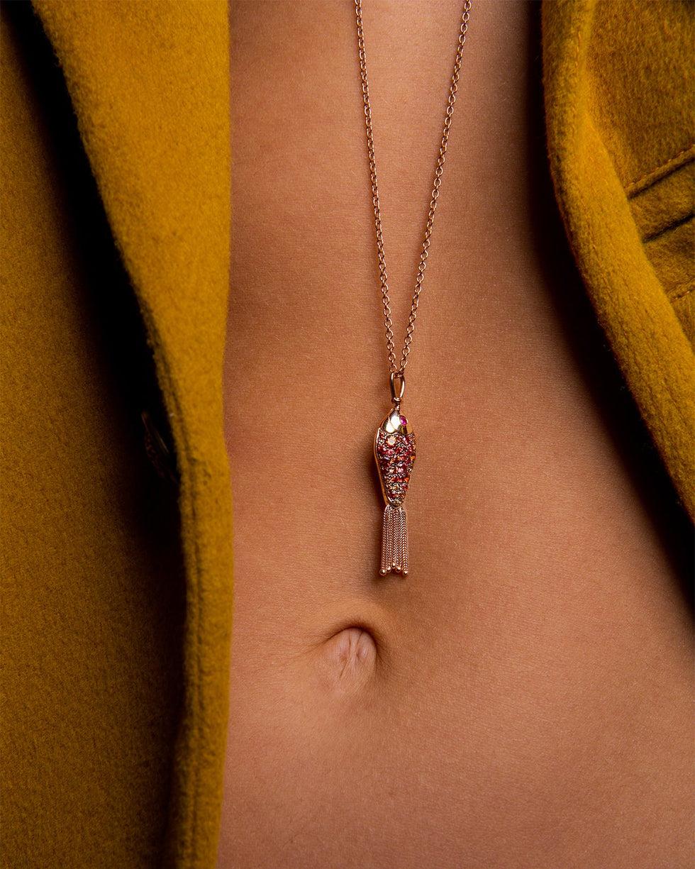 Selim Mouzannar Fish For Love Pendentif CorailSaphirs Jaunes Et Oranges