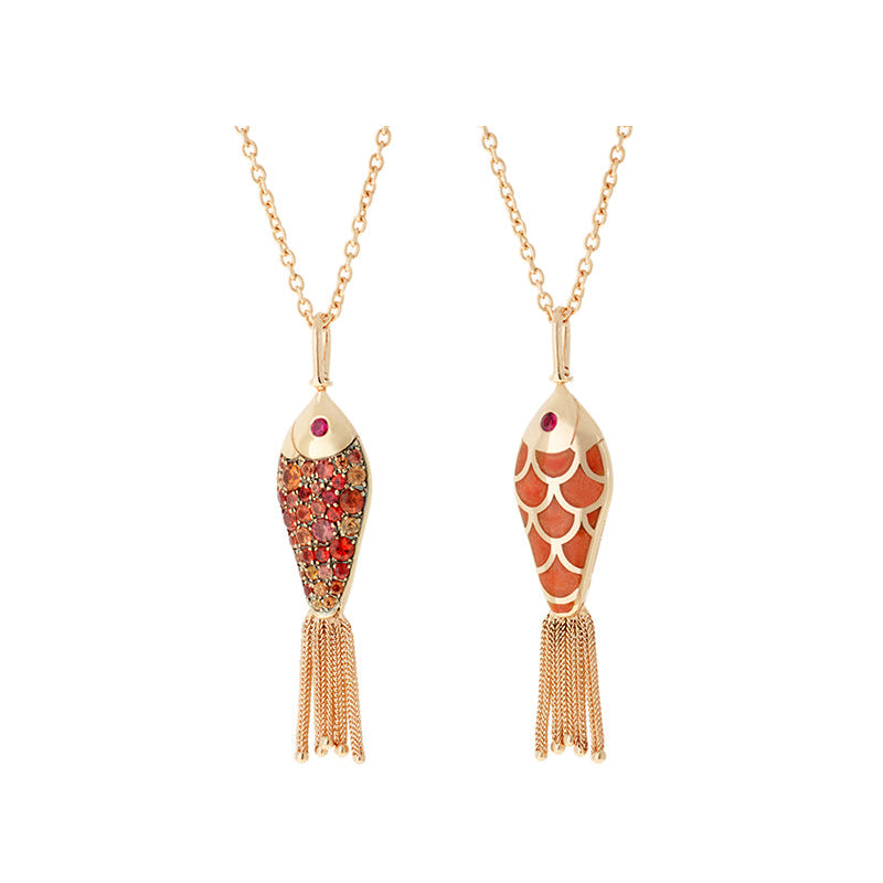 Selim Mouzannar Fish For Love Pendentif CorailSaphirs Jaunes Et Oranges