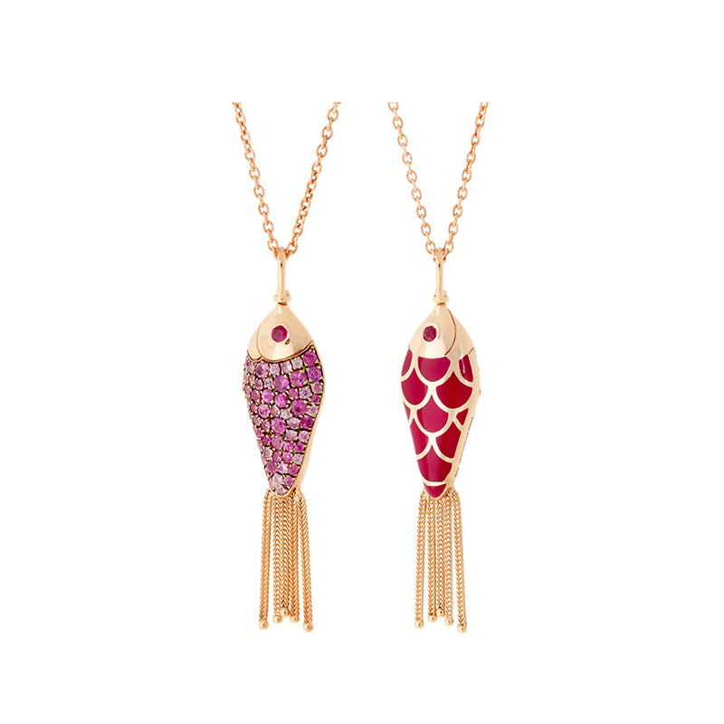 selim mouzannar Fish For Love Pendentif FramboiseSaphirs Roses - Rubis