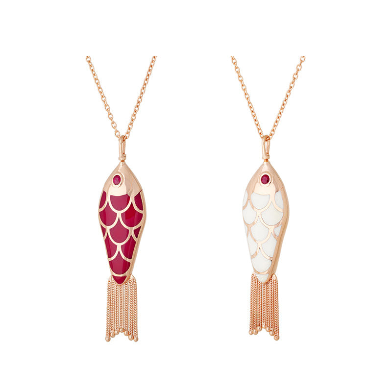 Selim Mouzannar Fish For Love Pendentif Ivoire & FramboiseRubis