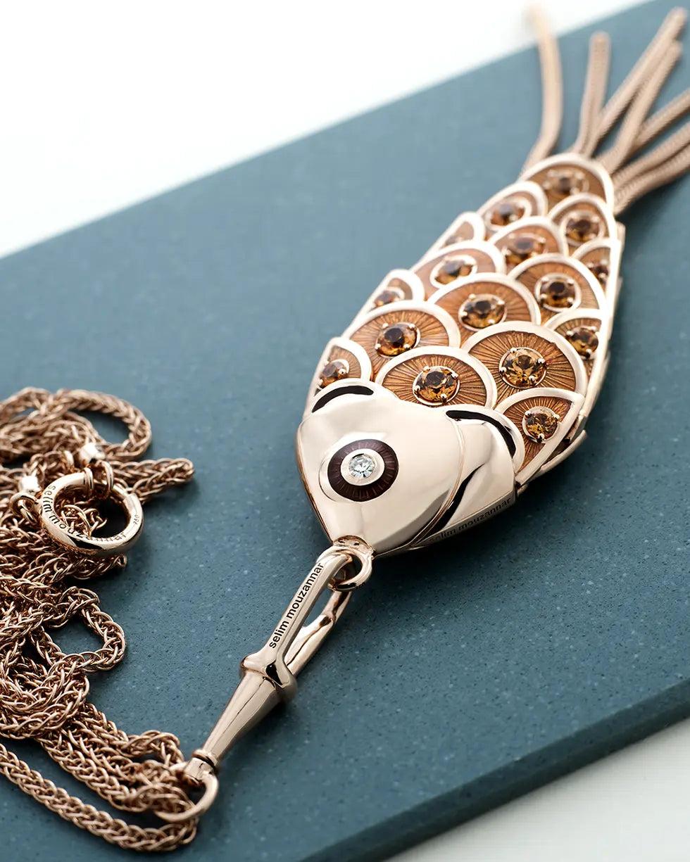 Selim Mouzannar Fish For Love Pendentif OrangeSaphirs Orange - Spessartines - Diamants