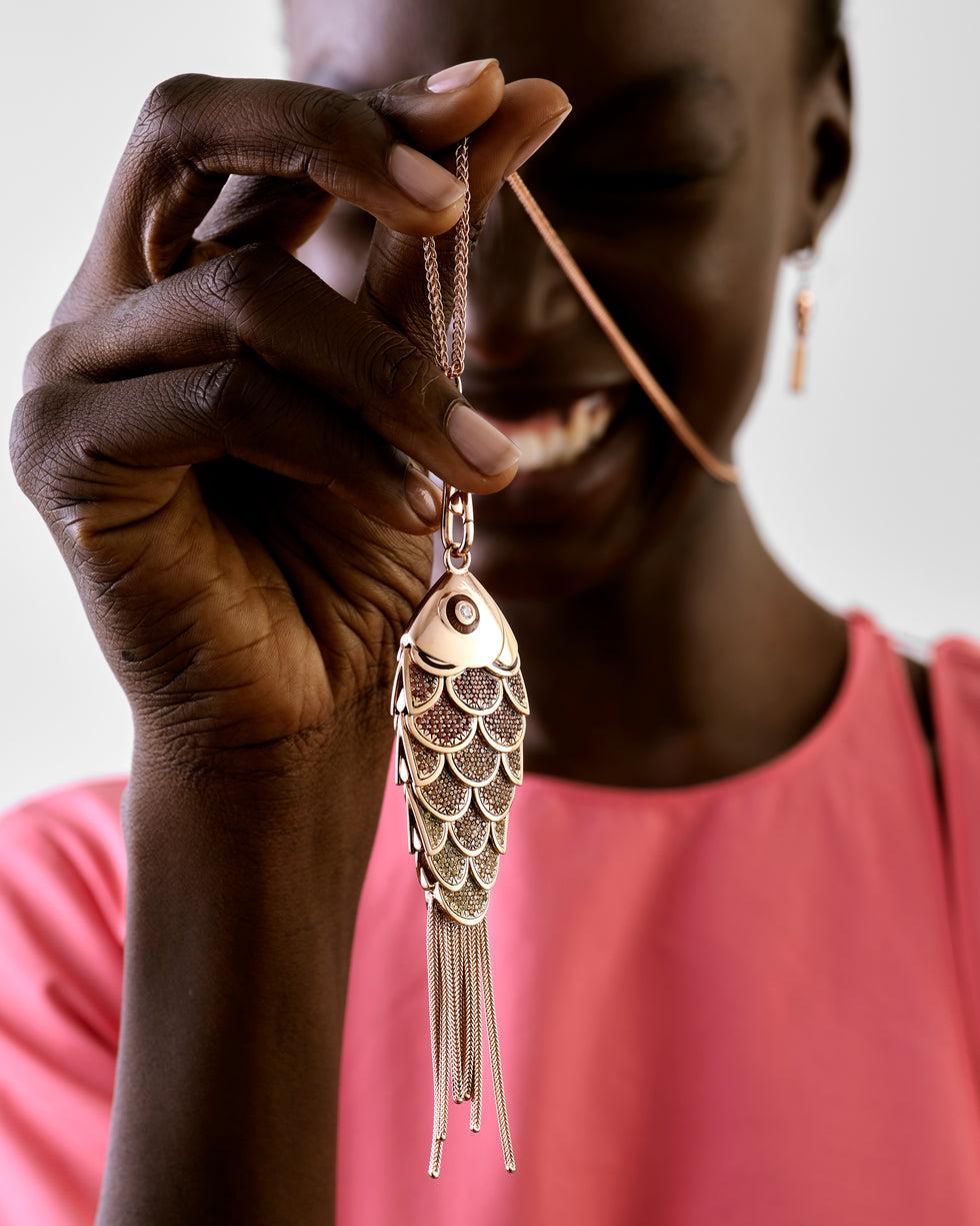 Selim Mouzannar Fish For Love Pendentif OrangeSaphirs Orange - Spessartines - Diamants