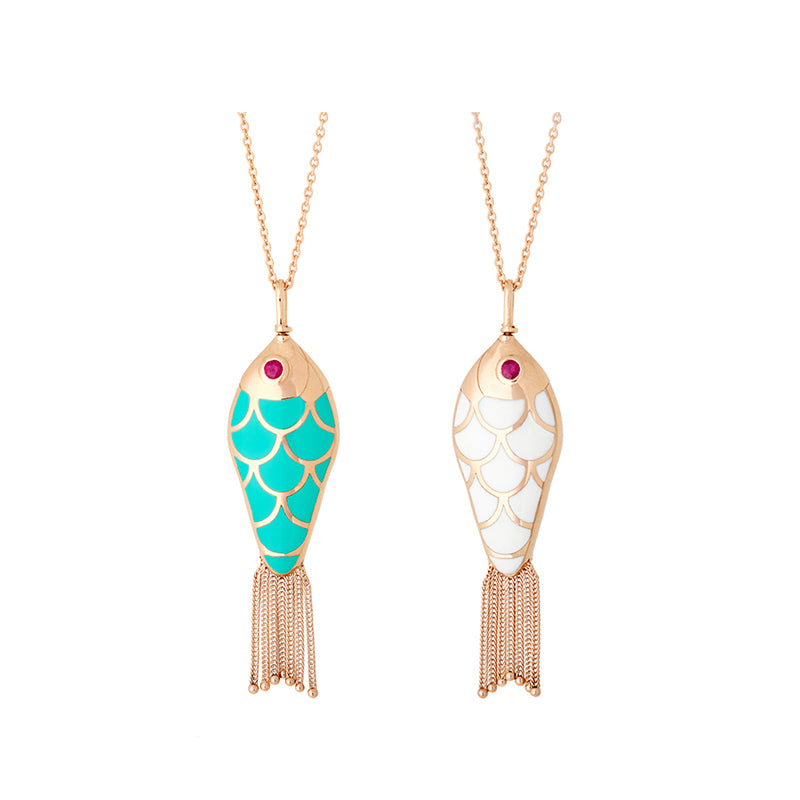 Selim Mouzannar Fish For Love Pendentif Turquoise & IvoireRubis