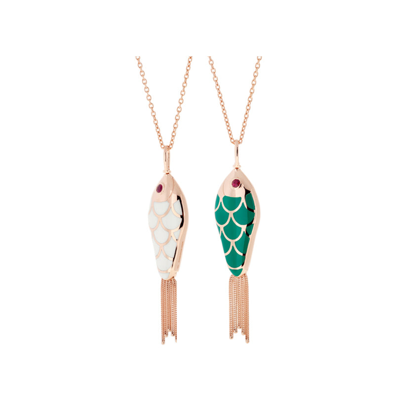 selim mouzannar Fish For Love Pendentif Vert & IvoireRubis