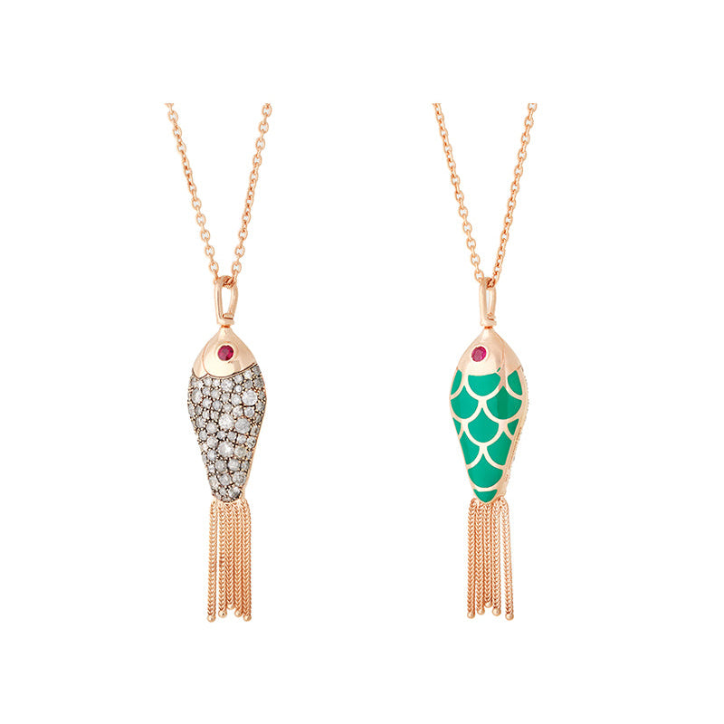 selim mouzannar Fish For Love Pendentif VertDiamants - Rubis