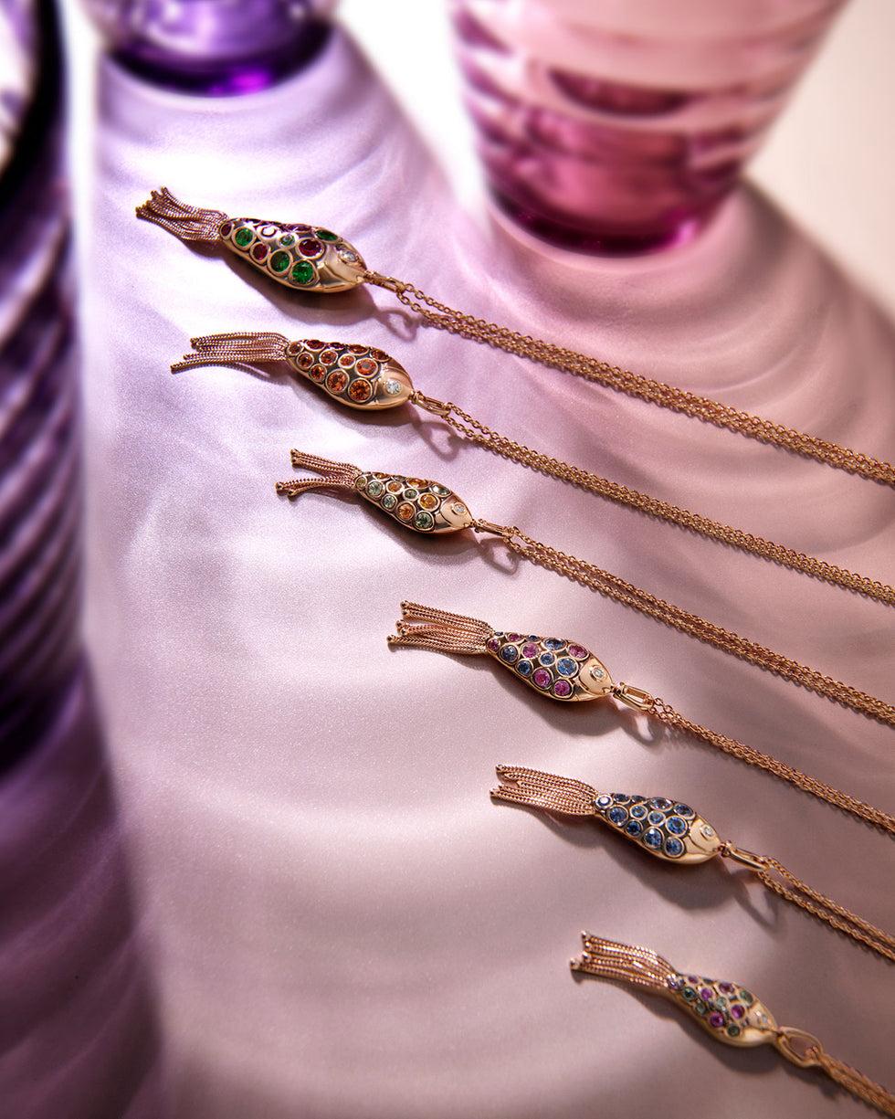 Selim Mouzannar Fish For Love Pendentif VertJaune Et Vert Saphirs - Diamants