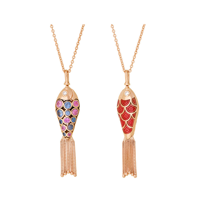 selim mouzannar Fish For Love Pendentif Vivaneau RougeRose et Bleu Saphirs - Diamants