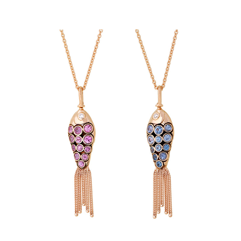 Selim Mouzannar Fish For Love PendentifRose Et Bleu Saphirs - Diamants