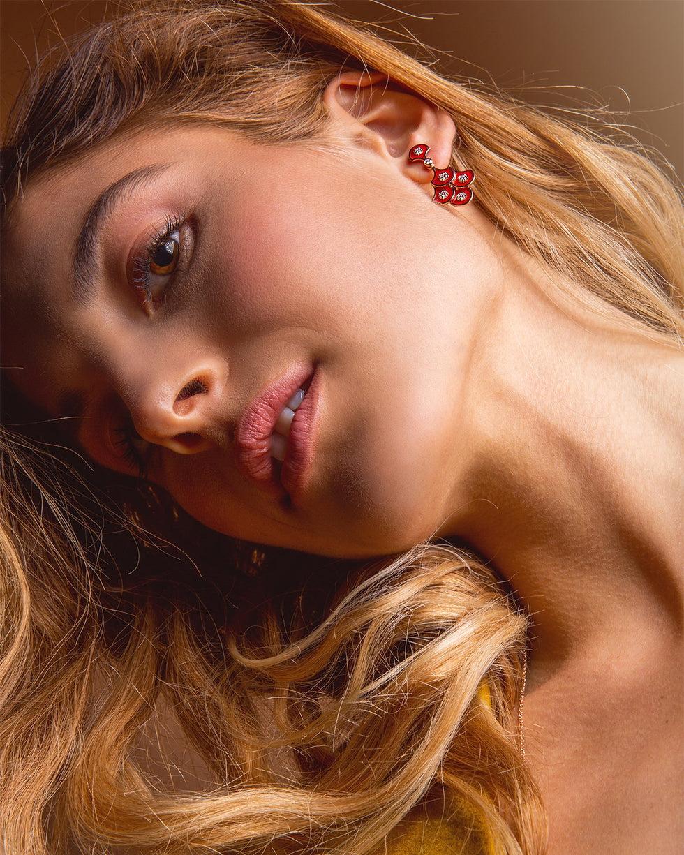Selim Mouzannar Fish For Love Rouge Rouille Boucles D'oreillesDiamants