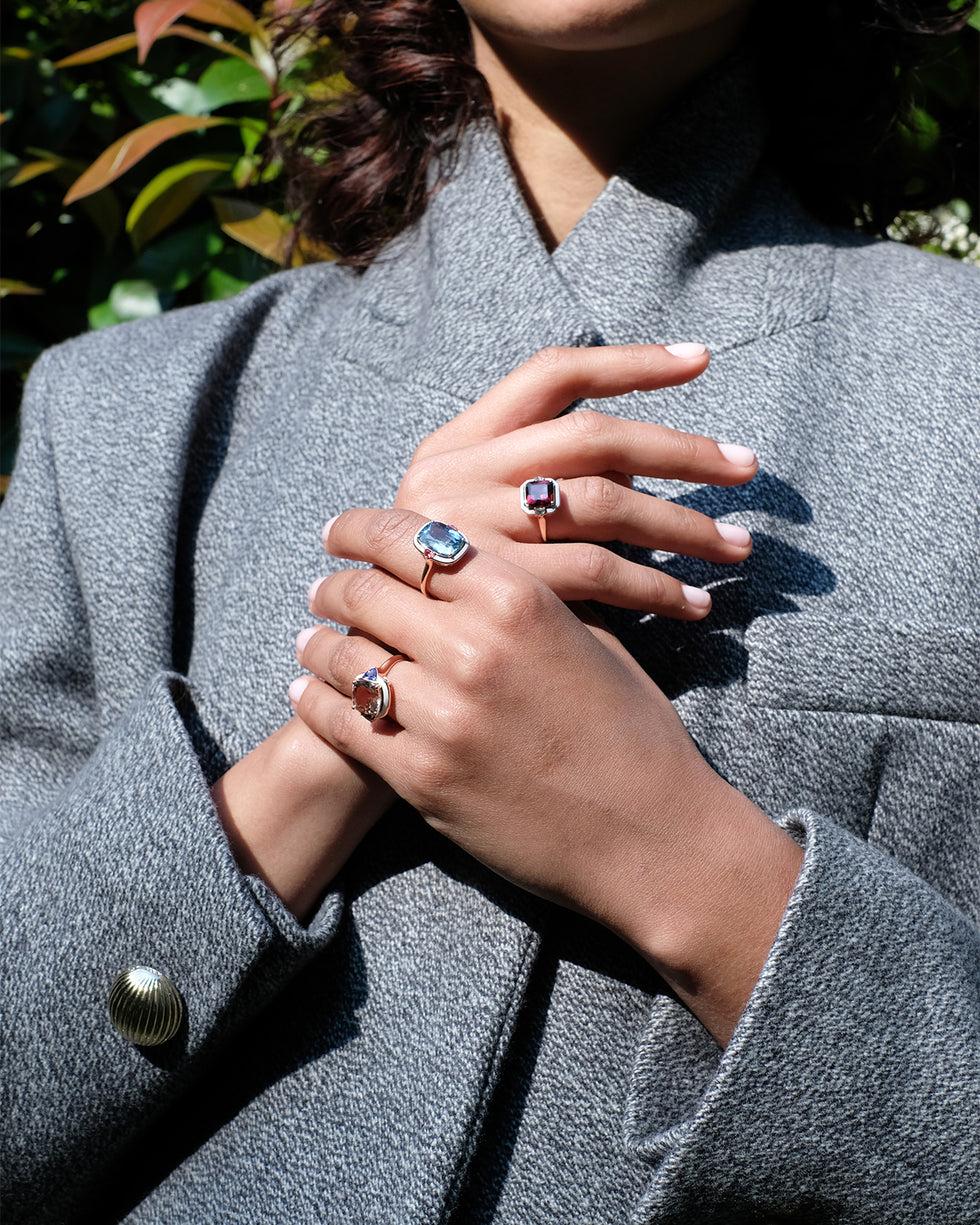 Selim Mouzannar Gemma BagueAigue-marine - Saphirs Oranges