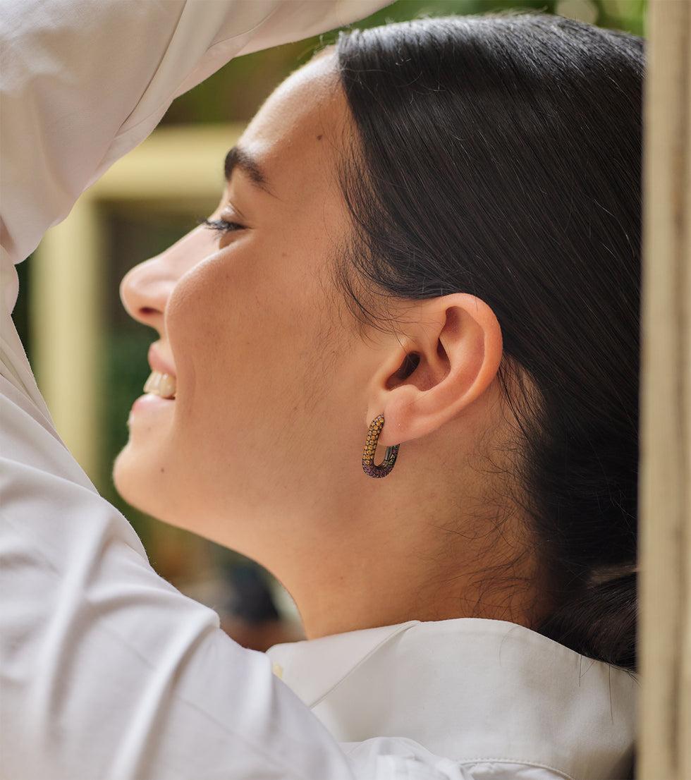 Selim Mouzannar Link Boucle D'oreilleRhodolites - Saphirs Oranges & Bleus