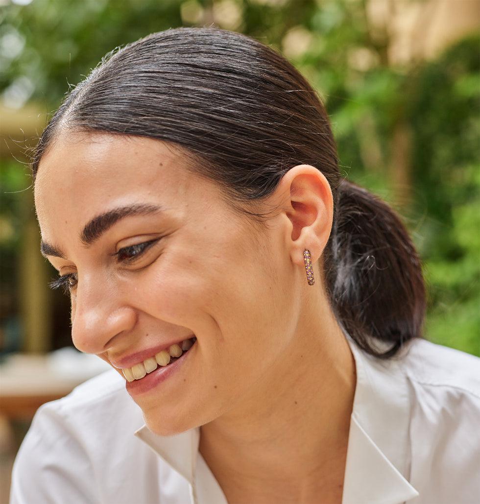 Selim Mouzannar Link Boucle D'oreilleRhodolites - Saphirs Oranges & Bleus