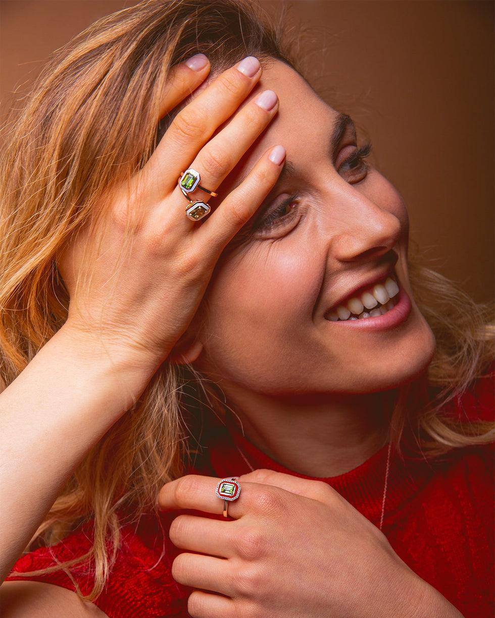 Selim Mouzannar Mina Bague OrangeTourmaline Verte - Diamants