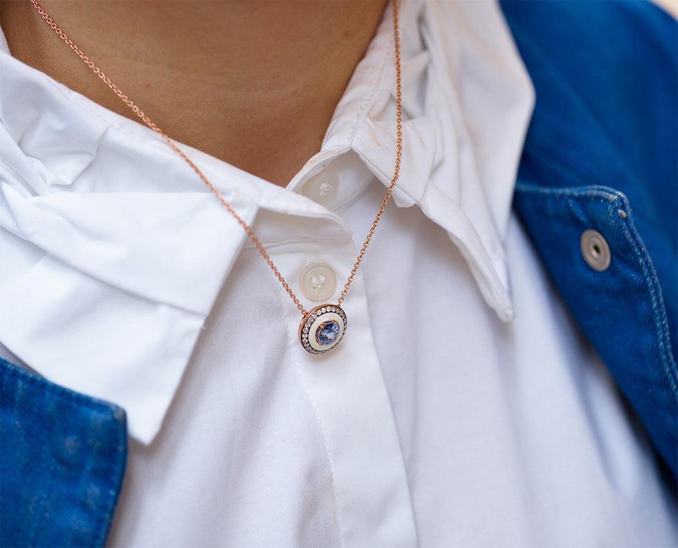 Selim Mouzannar Mina Pendentif IvoireSaphir Bleu - Diamants