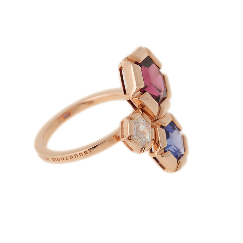 Selim Mouzannar Rose De France BagueRhodolite - Tanzanite - Diamant