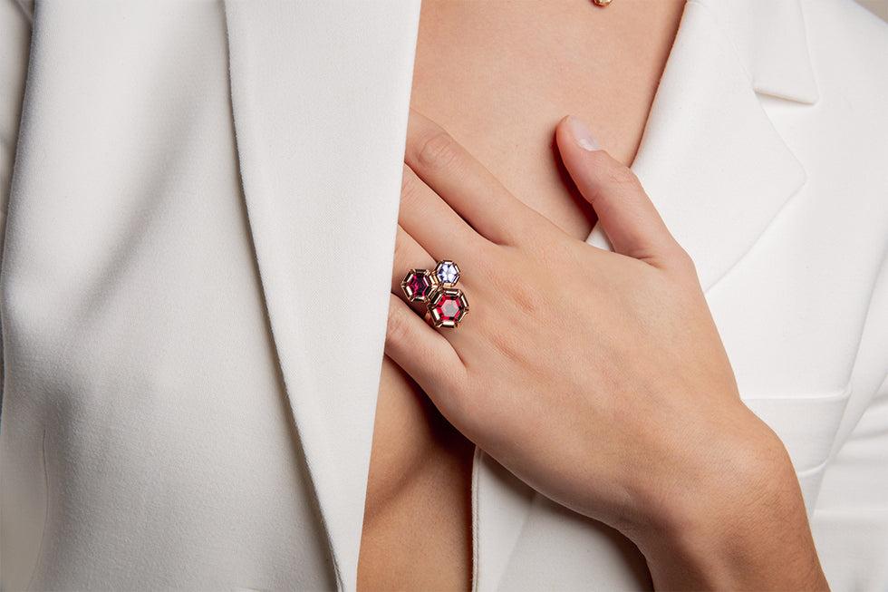 Selim Mouzannar Rose De France BagueRhodolites - Tanzanite