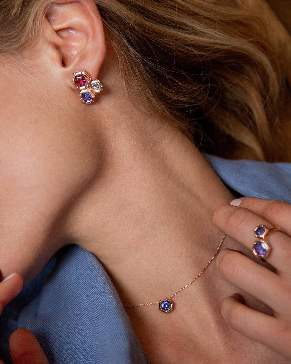 Selim Mouzannar Rose De France Boucles D'oreillesDiamants - Rhodolites - Tanzanites