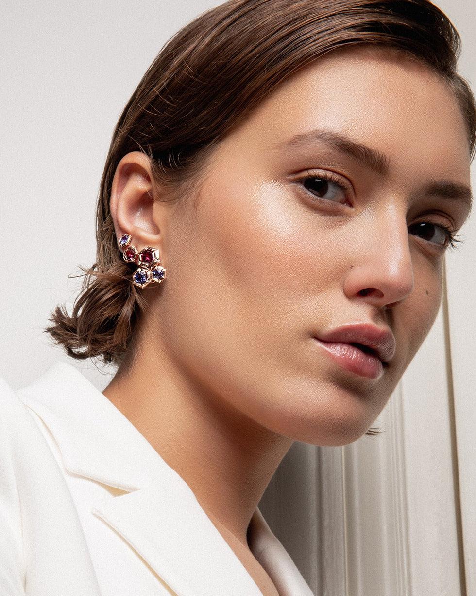 Selim Mouzannar Rose De France Boucles D'oreillesTanzanites - Rhodolites