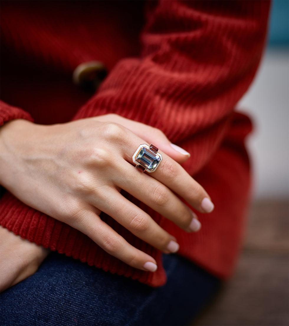 Selim Mouzannar Gemma BagueAigue-marine - Rhodolites