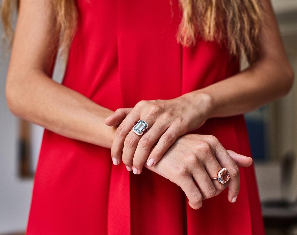 Selim Mouzannar Gemma BagueAigue-marine - Rhodolites