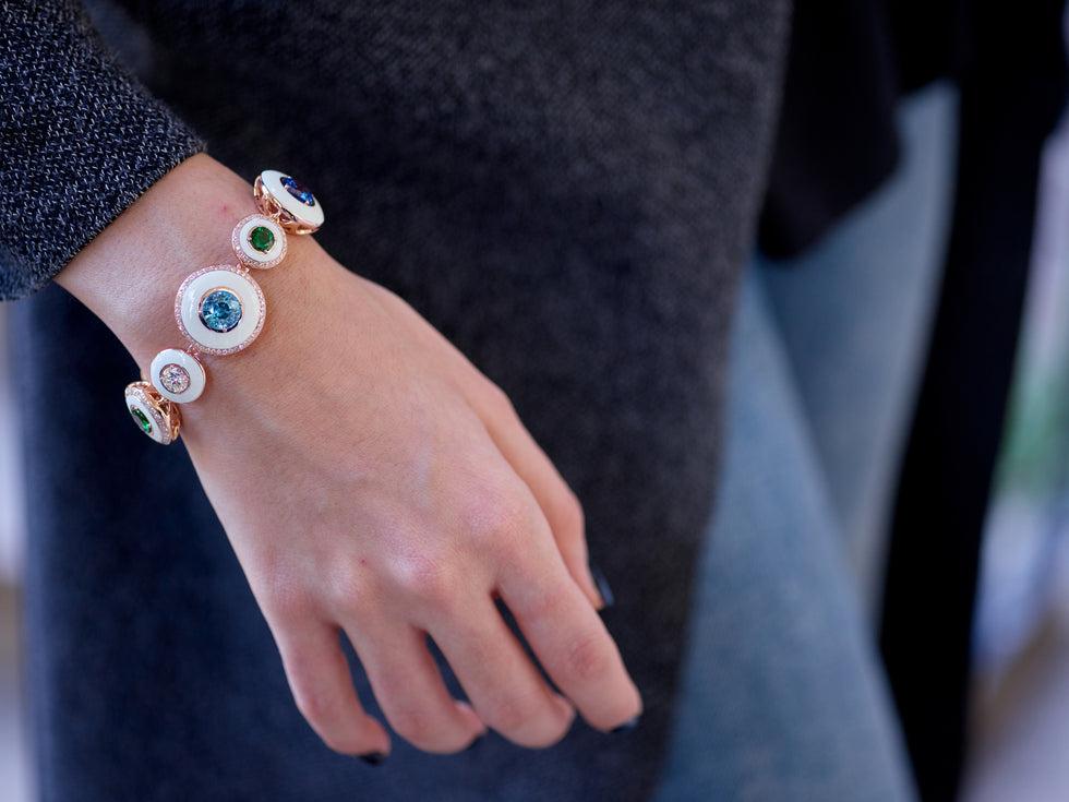 Selim Mouzannar Unique Bracelet IvoireTanzanites - Tsavorites - Hyacinthes Bleues - Diamants