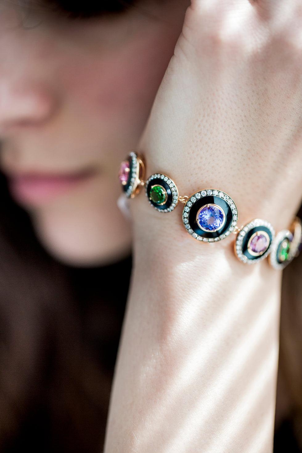 Selim Mouzannar Unique Bracelet NoirRhodolites - Tanzanites - Tsavorites - Diamants