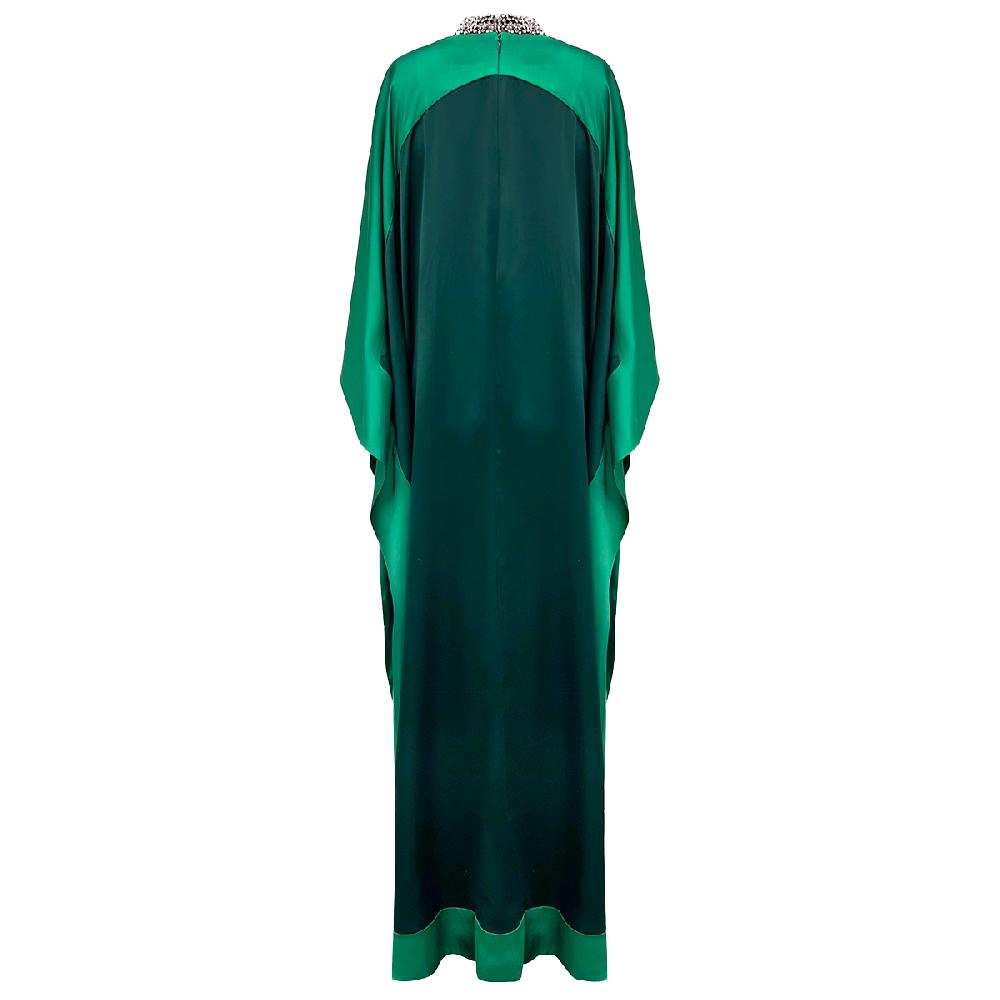 Semsem Color Blocked Kaftan Dress - Emerald/ Hunter Green Combo