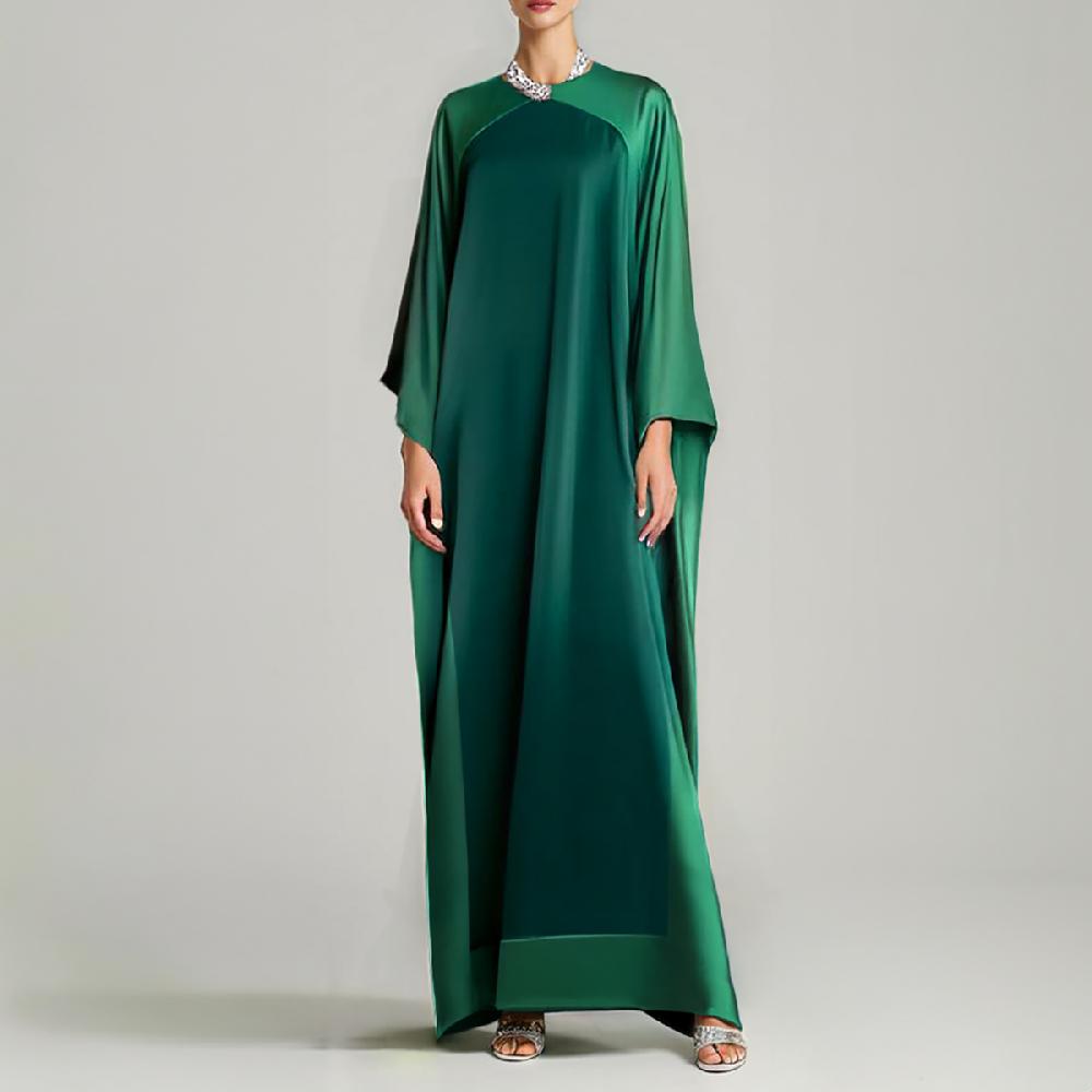 Semsem Color Blocked Kaftan Dress - Emerald/ Hunter Green Combo