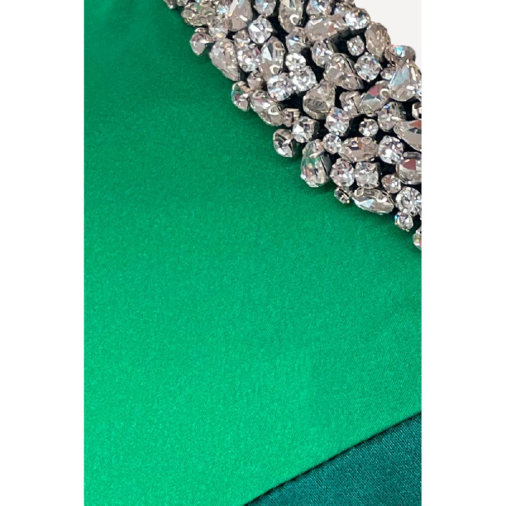 Semsem Color Blocked Kaftan Dress - Emerald/ Hunter Green Combo