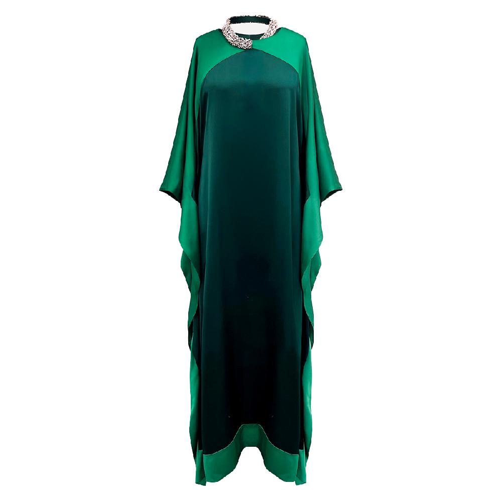 semsem Color Blocked Kaftan Dress - Emerald/ Hunter Green Combo