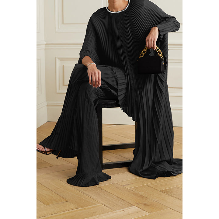 Semsem Crystal-embellished Draped Plissé Satin Tunic