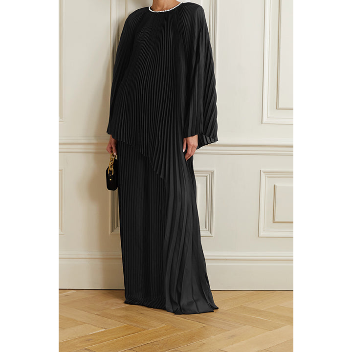 Semsem Crystal-embellished Draped Plissé Satin Tunic