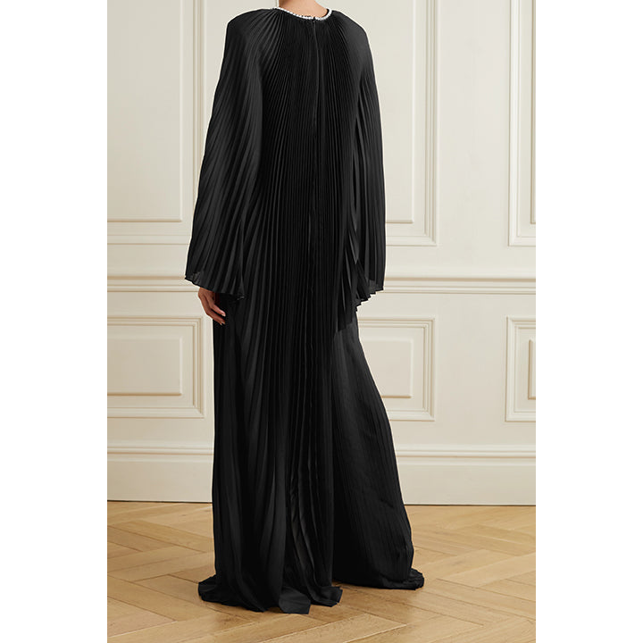 Semsem Crystal-embellished Draped Plissé Satin Tunic