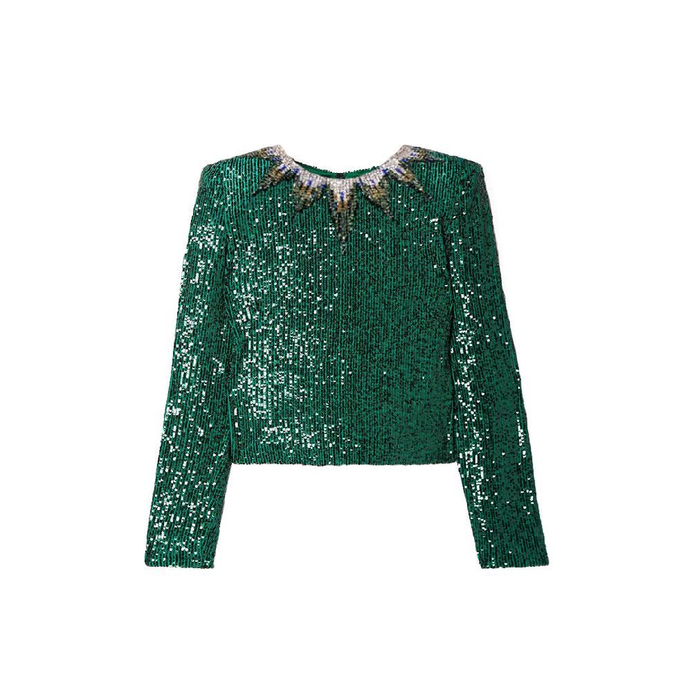 semsem Crystal Embellished Sequin Stretch-Tulle Top