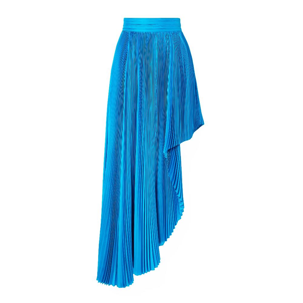 semsem Draped Asymmetric Plissé Silk-Charmeuse Maxi Skirt
