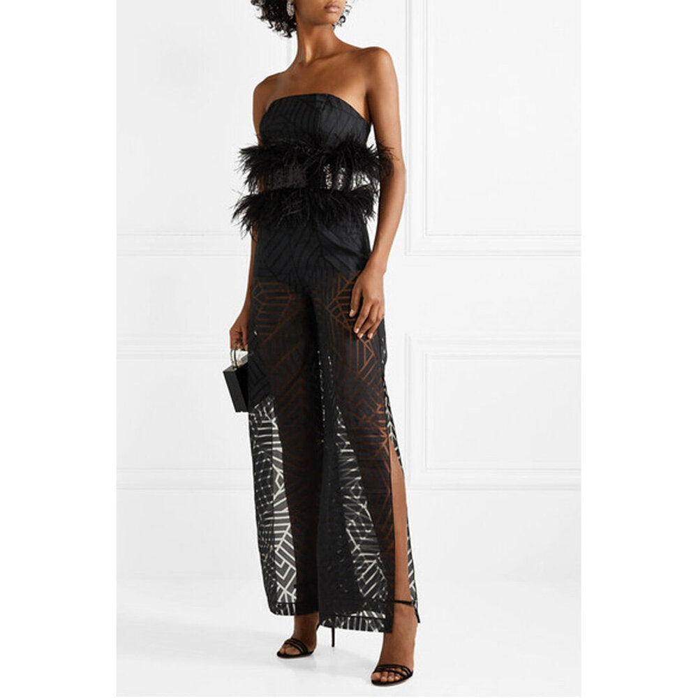 Semsem Feather And Sequin-Embellished Devoré-Organza Jumpsuit