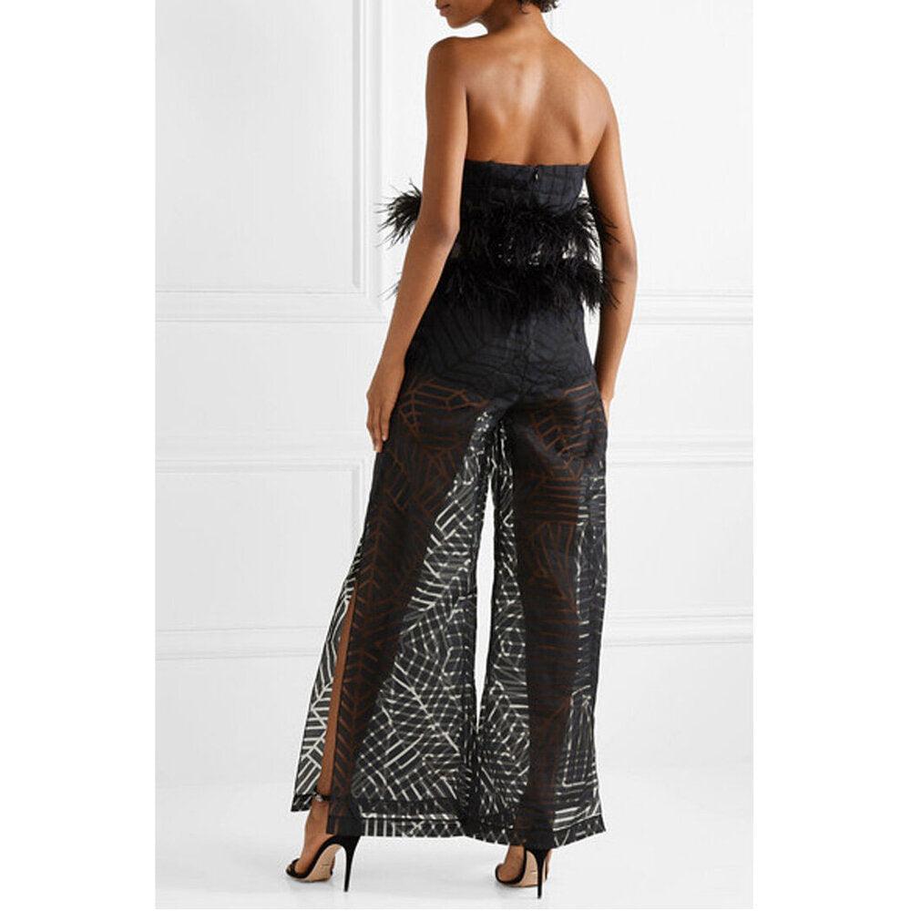 Semsem Feather And Sequin-Embellished Devoré-Organza Jumpsuit