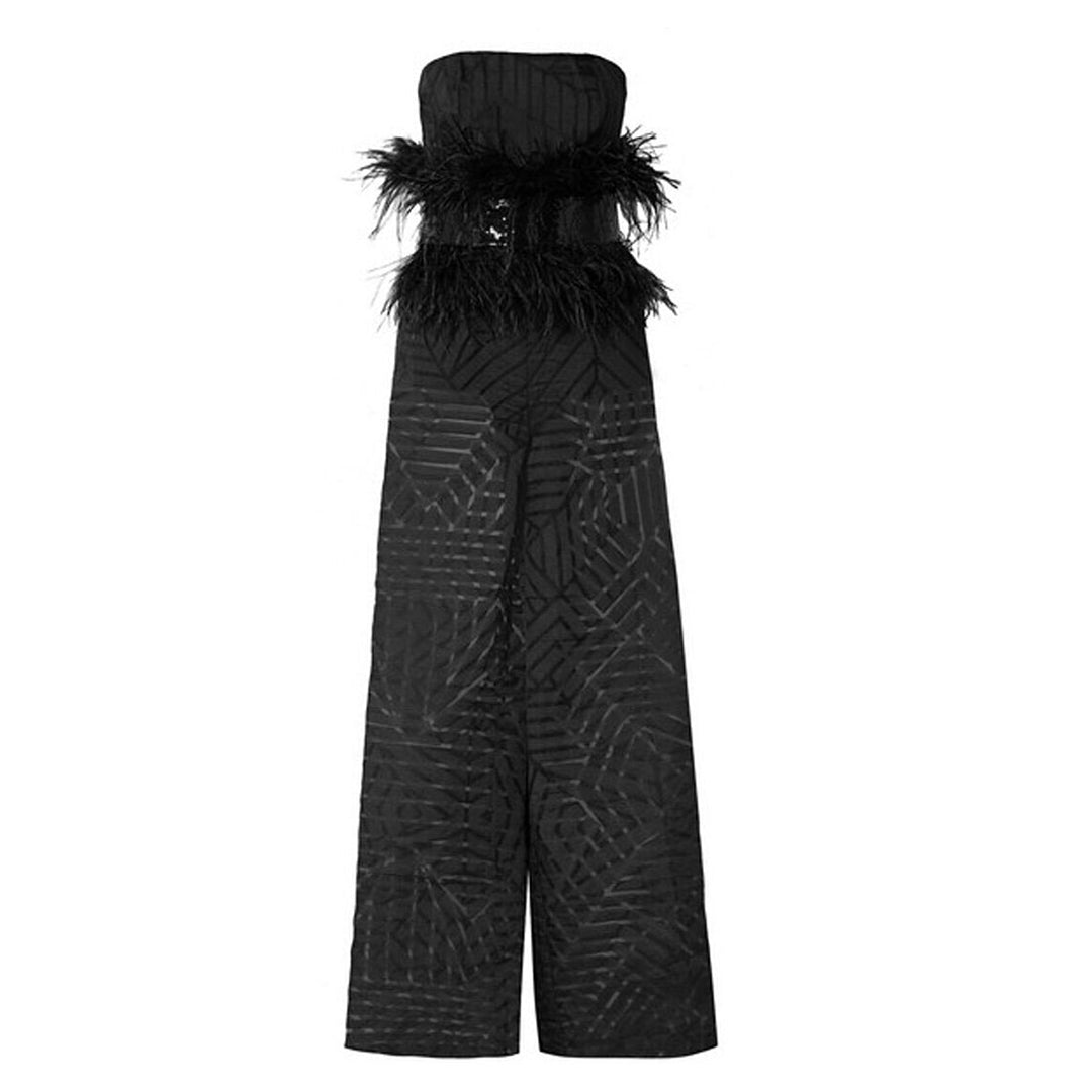 semsem Feather and Sequin-Embellished Devoré-Organza Jumpsuit