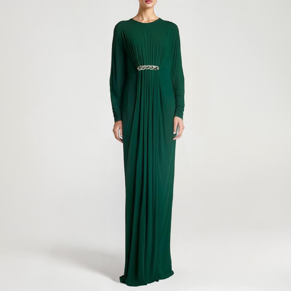 Semsem Gathered Viscose Jersey Kaftan Dress - Emerald