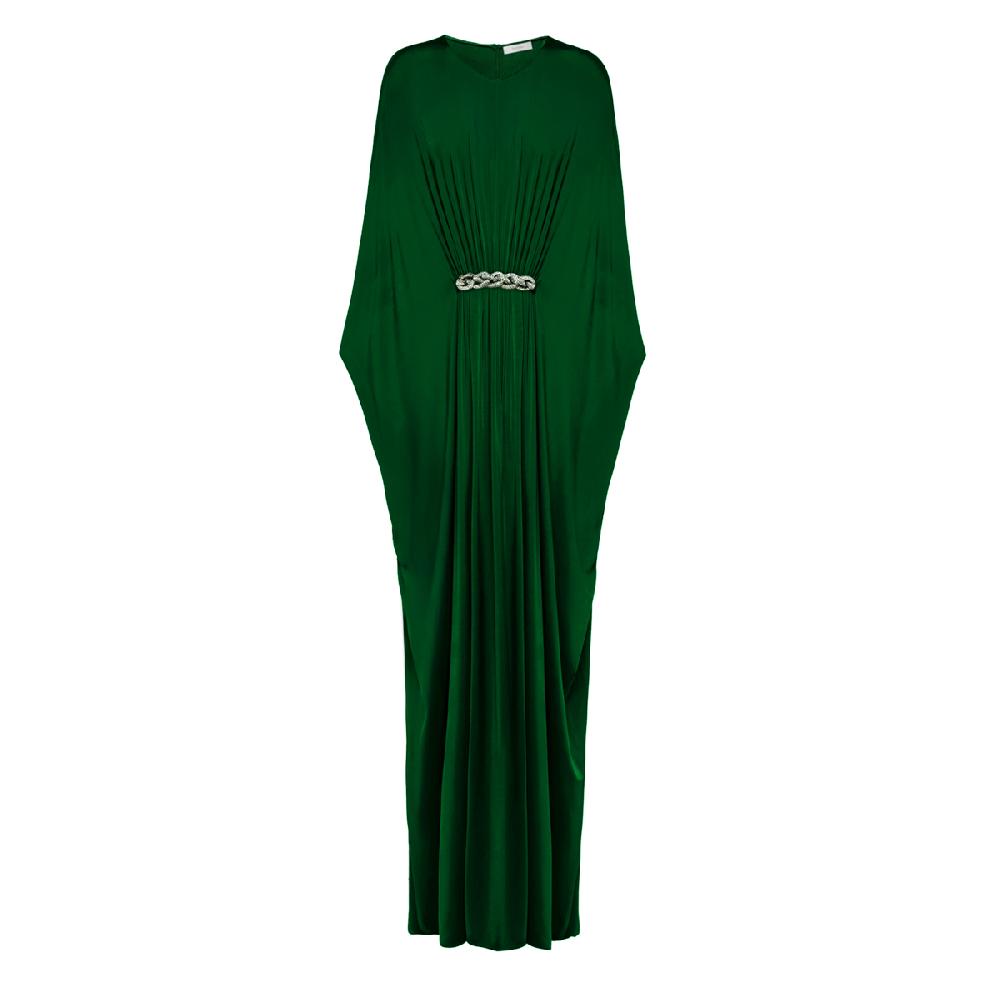 semsem Gathered Viscose Jersey Kaftan Dress - Emerald