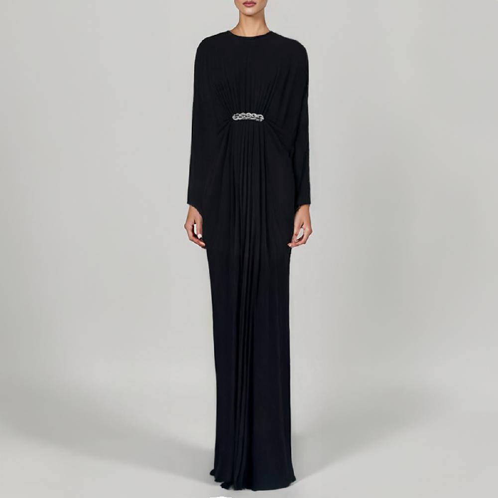 Semsem Gathered Viscose Jersey Kaftan Dress - Gunmetal
