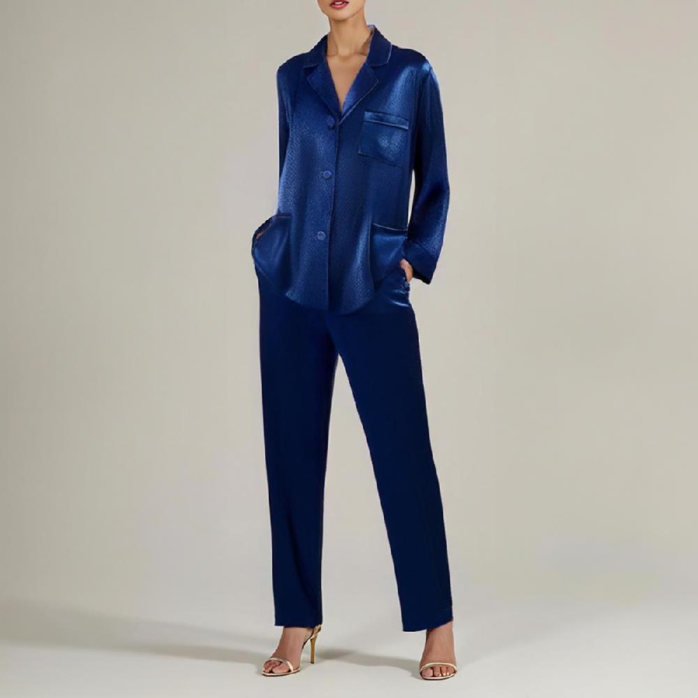 Semsem Hammered Silk Pajama Pants With Satin Binding - Navy
