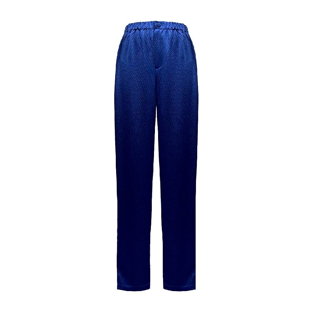semsem Hammered Silk Pajama Pants with Satin Binding - Navy